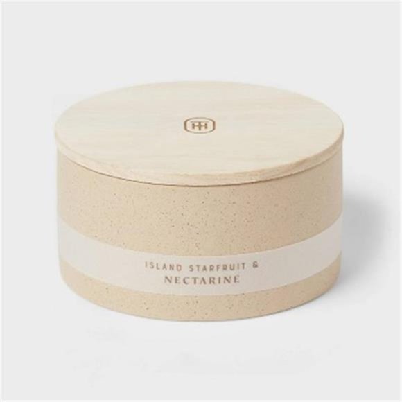 3-Wick 14oz Matte Textured Ceramic Wooden Wick Candle Ivory/Island Starfruit - Picture 1 of 3